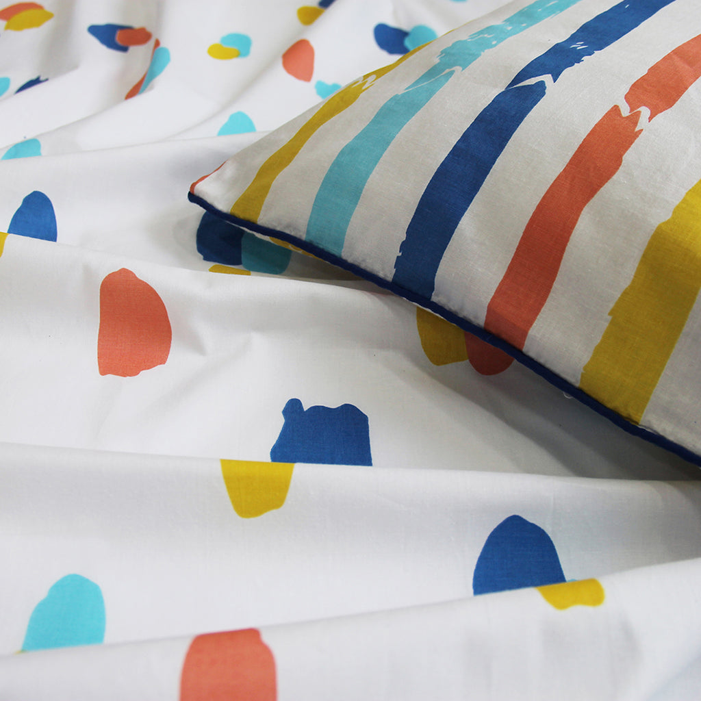 Dots & Stripes 100% Cotton Bedsheet with Pillow Cover - Bold Dots - Single (Can be Personalised)