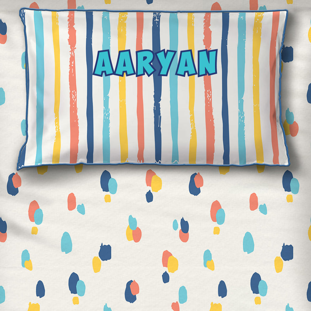 Dots & Stripes 100% Cotton Bedsheet with Pillow Cover - Bold Dots - Single (Can be Personalised)