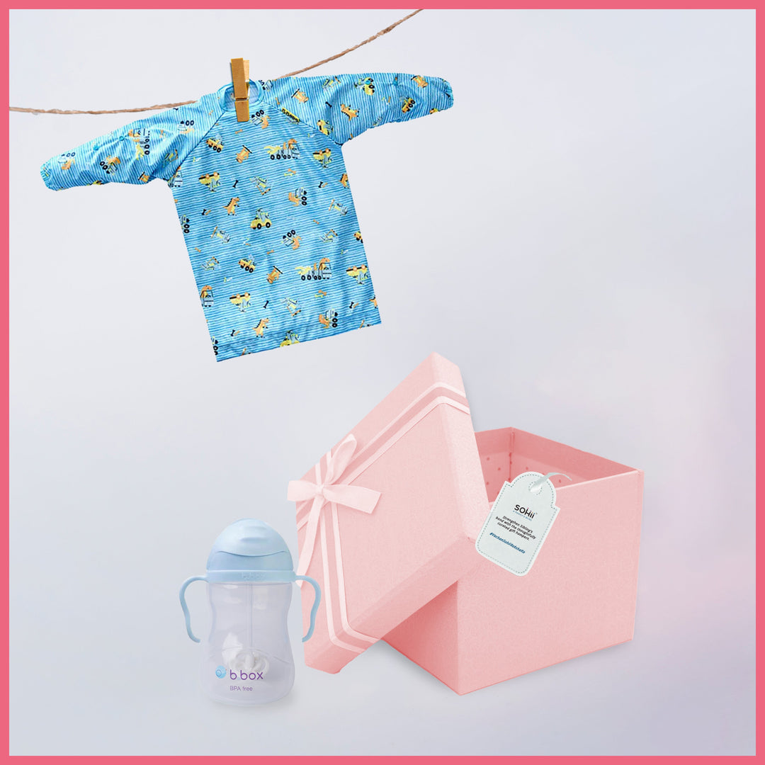 Bibado Long Sleeve Coverall Weaning Bib+ b.box Weighted Straw Sippy Cup 240ml