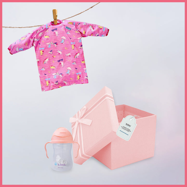 Bibado Long Sleeve Coverall Weaning Bib+ b.box Weighted Straw Sippy Cup 240ml