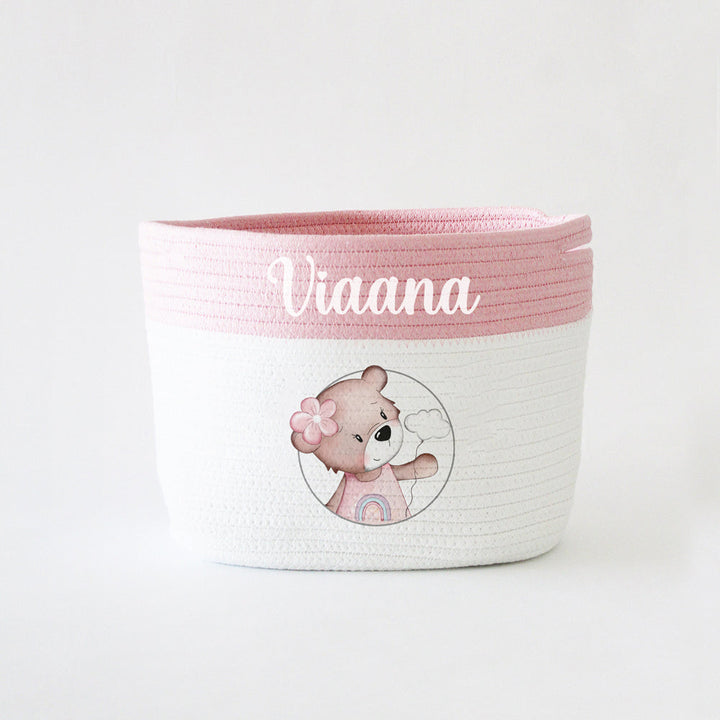 Personalized Storage Basket - Small - Teddy Theme - Pink