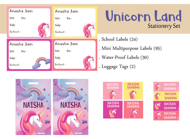 Label Set - Unicorn Land, 146 labels and 2 bag tags