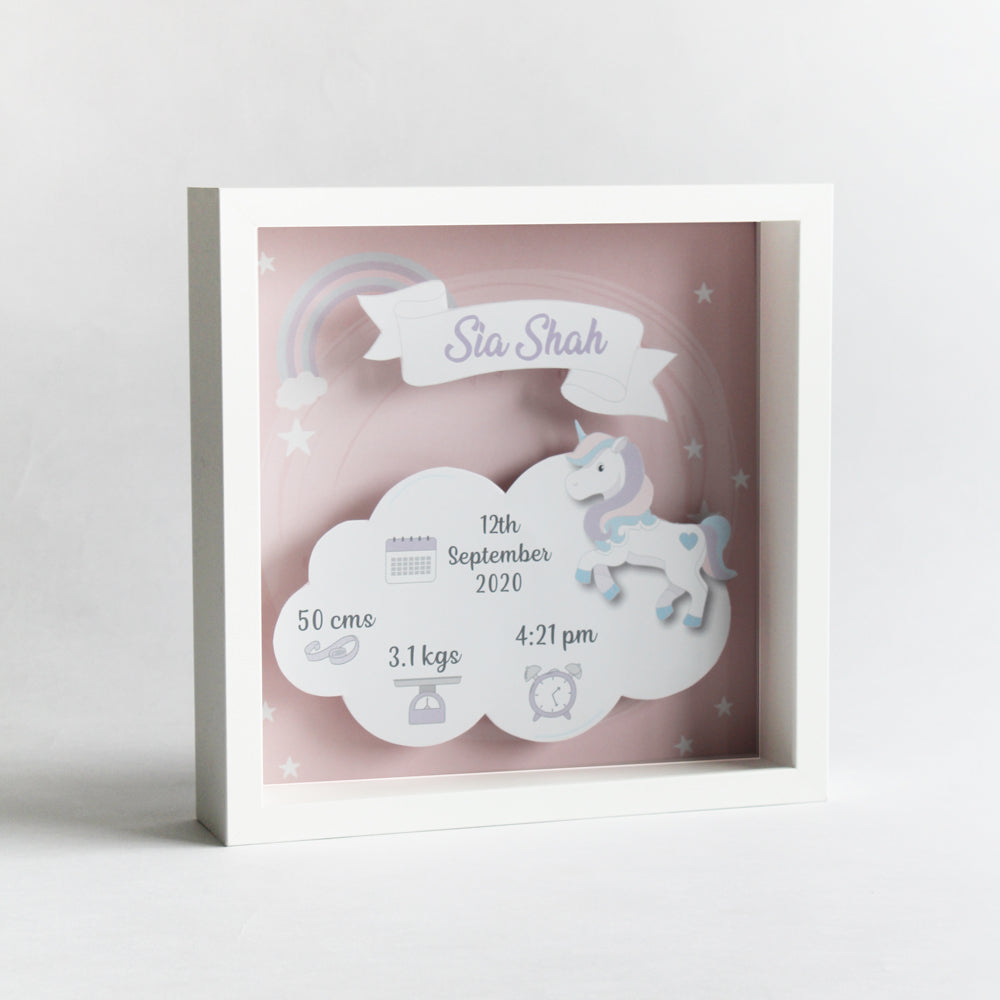 Shadow Box Birth Statistics Frame - Unicorn