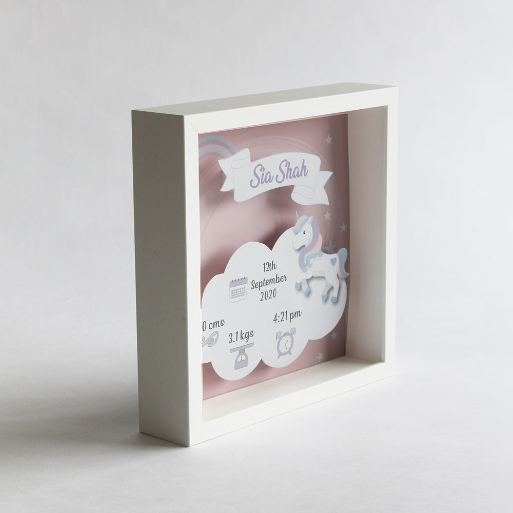 Shadow Box Birth Statistics Frame - Unicorn