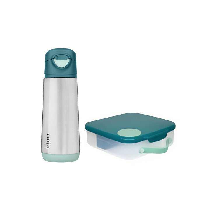 B.Box Insulated Sport Spout Drink Water Bottle 500ml + Lunch box Emerald forest green