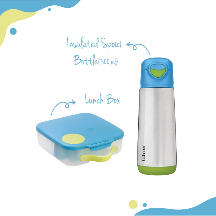 B.Box Insulated Sport Spout Drink Water Bottle 500ml + Lunch box Ocean breeze blue green