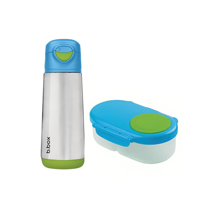 B.Box Insulated Sport Spout Drink Water Bottle 500ml + Snack box Ocean Breeze Blue Green