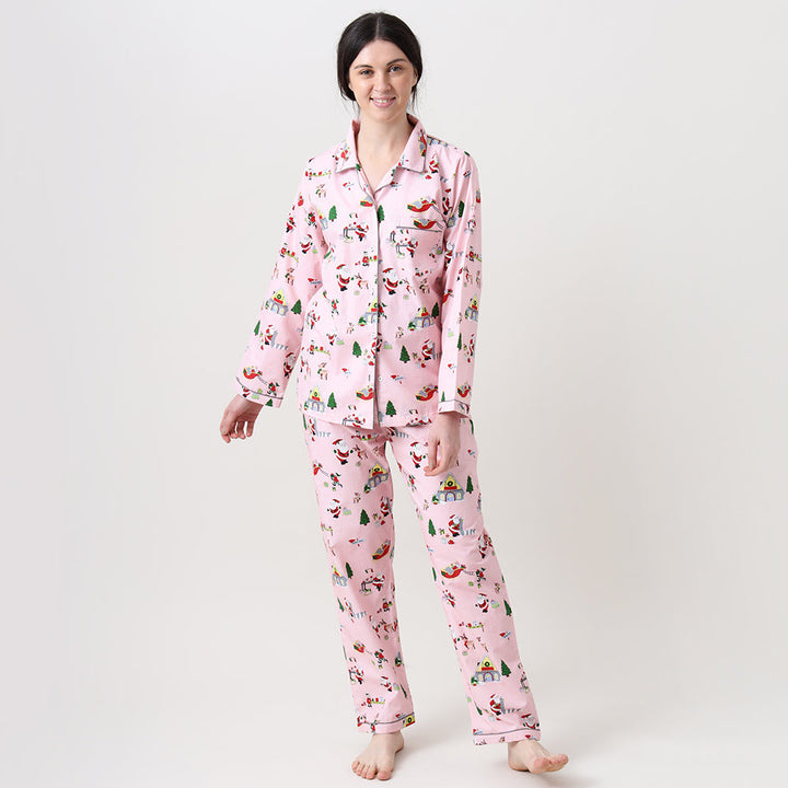 Women Santa'S Workshop Pajama Set - Blush Pink