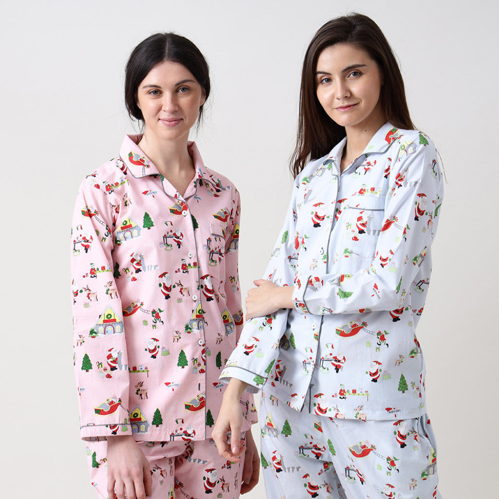 Women Santa'S Workshop Pajama Set - Winter Blue