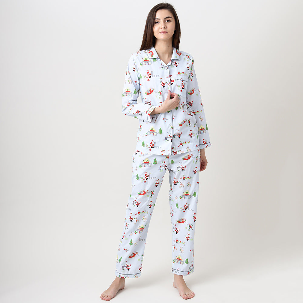 Women Santa'S Workshop Pajama Set - Winter Blue
