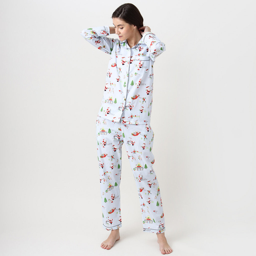 Women Santa'S Workshop Pajama Set - Winter Blue
