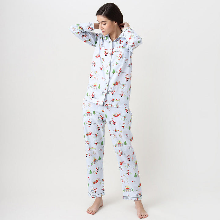 Women Santa'S Workshop Pajama Set - Winter Blue