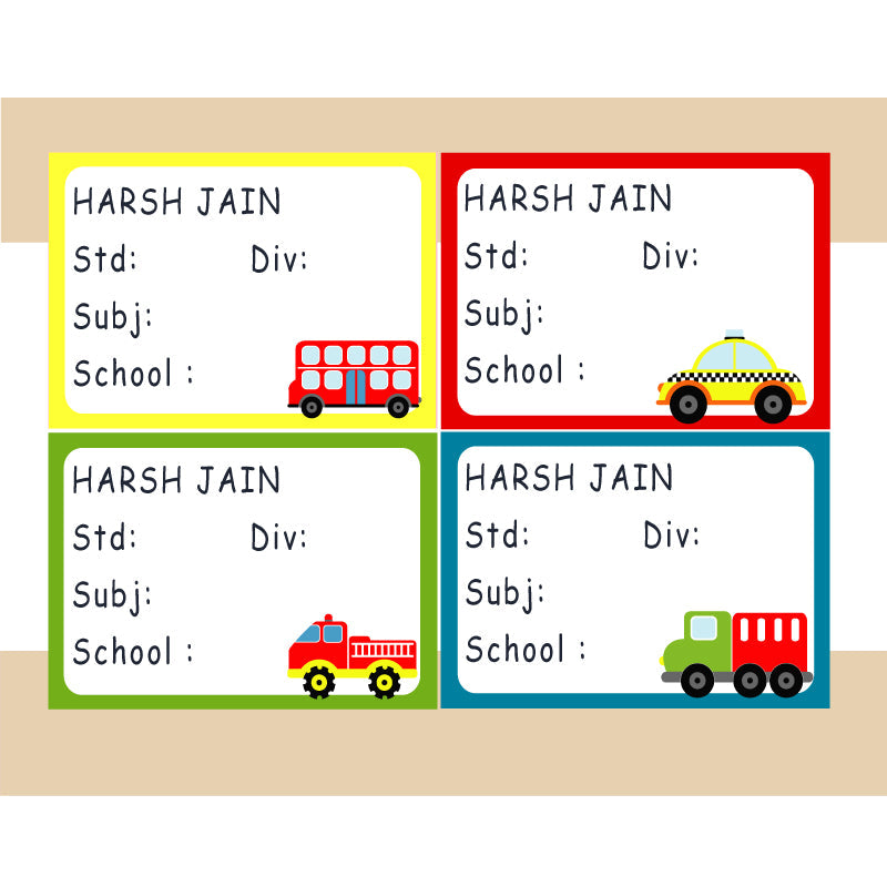 Personalised School Book Labels - Transportation, Pack of 36